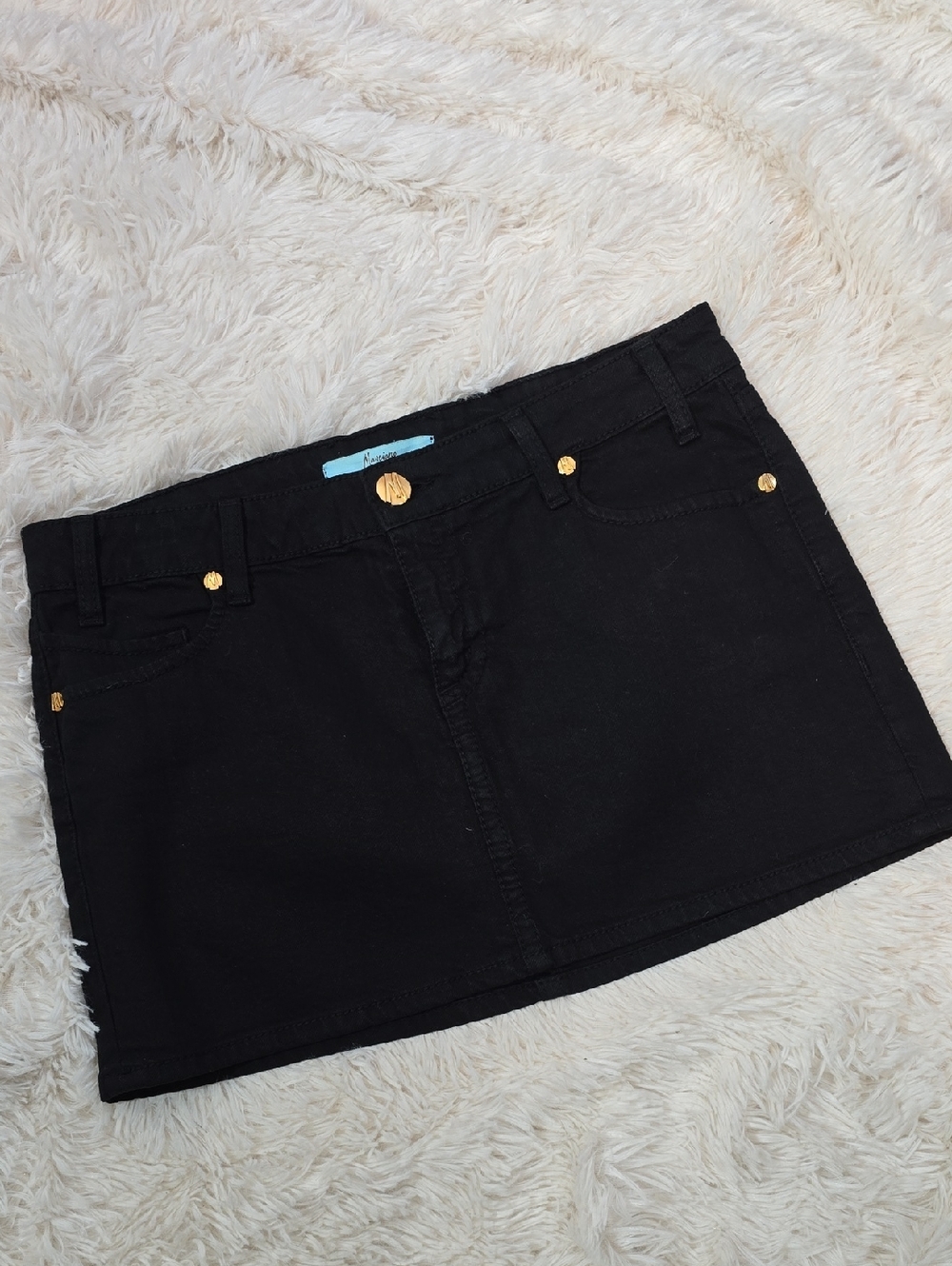 Marciano Black Mini Skirt with Gold Buttons and Accents Size 29 EUC
